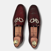 Hermes - Mocasín piel cocodrilo vino